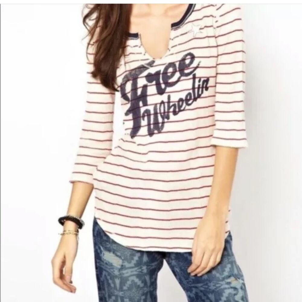 Free People Striped Henley “Free Wheelin” Top